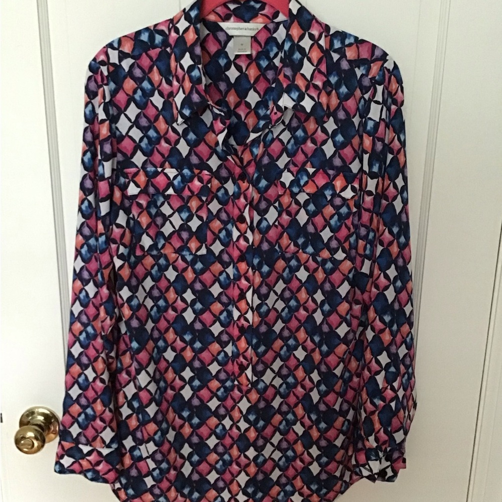 Christopher & Banks Blue Red Long Sleeve Button Down Shirt
